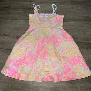 Lilly Pulitzer Girl’s Sunkissed With Glow Yellow Pink Dress Flowy Print Sz 8 HTF